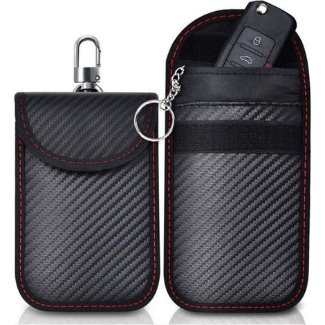 Etui Anti RFID Clé Voiture Signal Blocage Faraday Pochette Sac, Lot de 2 Pochettes Blocage Signal RFID pour Clé Voiture, étui de Protection Anti RFID en Fibre de Carbone (1/4)