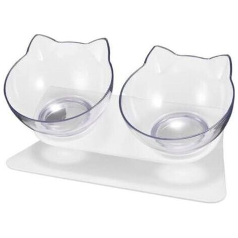 Gamelle et écuelle pour chat Double Bol de Chat avec Support en Plastique 27.5 x 14 x 13 cm Blanc (1/5)