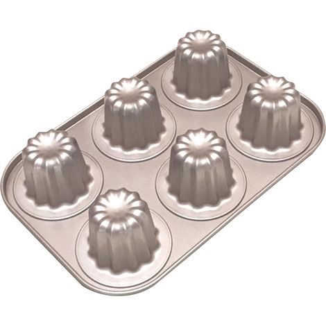 Moule à Canelé Moules à Gâteaux pour Cannelés de Cuisson Moule Forme Bordelaise Pâtisserie Française Antiadhésif Moule à Caneles Muffin Panna Cotta Cupcake Gelée Acier au Carbone 6 Cavités,6 CANELES,- (1/5)