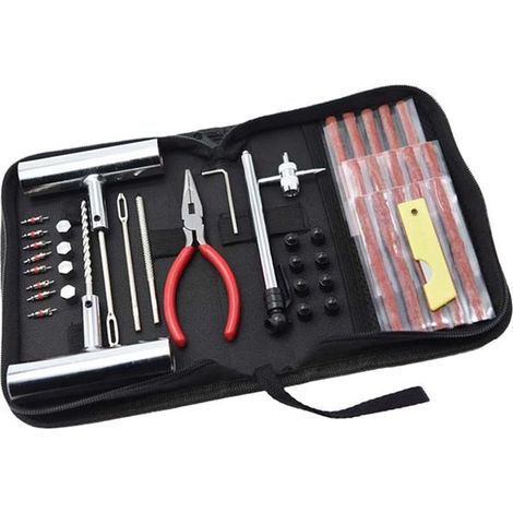 Kits de reparación, Kit de reparación de neumáticos, Juego de tapones, Incluye bolsa resistente, ciclomotor o coche, 46 piezas (1/5)
