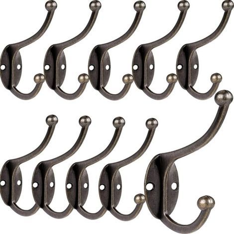 Lot de 10 crochets muraux vintage en métal – Support 15 kg – Installation facile avec vis – Pour salle de bain, cuisine, entrée