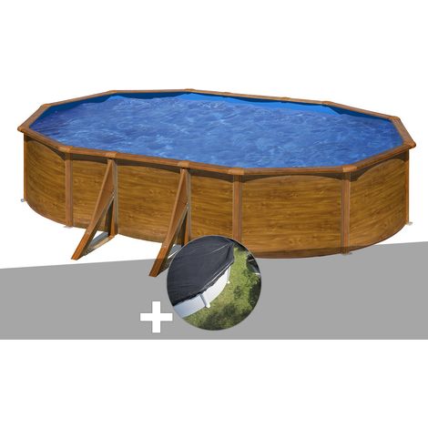 Kit piscine acier aspect bois Gré Pacific ovale 5,27 x 3,27 x 1,22 m + Bâche d'hivernage