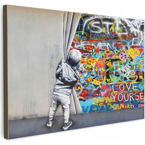 TABLEAU SUR TOILE Graffiti - Garçon - Ilussie - Street art Toile Peinture Grand Format XXL 150x100 cm
