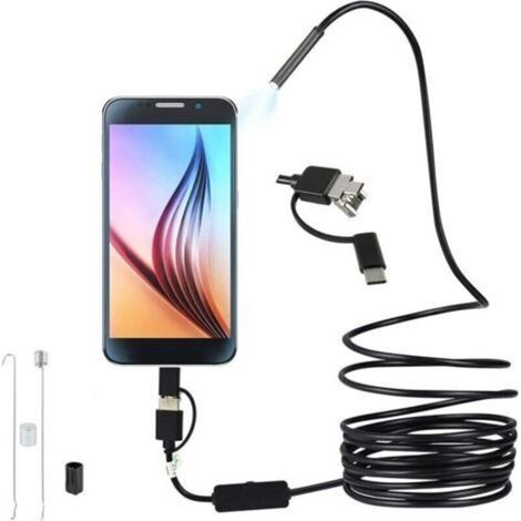 Endoscope USB 3 en 1 Caméra d'inspection HD ultra fine de 5,5 mm avec 6 LED réglables Câble serpent étanche IP67 Compatible avec tablette Android Window (5M) (1/5)