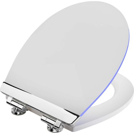 Cornat Sedile WC "White Shining" – Luce LED delicata di notte – con sensore acustico – Funzione Quick Up & Clean – Abbassamento automatico – Comodo montaggio dall'alto/sedile WC/copriwater / (1/5)