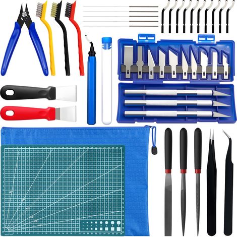 Ensemble d'accessoires pour imprimante 3D de 42 pièces, comprenant un kit de nettoyage de buses, un outil d'ébavurage et un outil de modélisme.