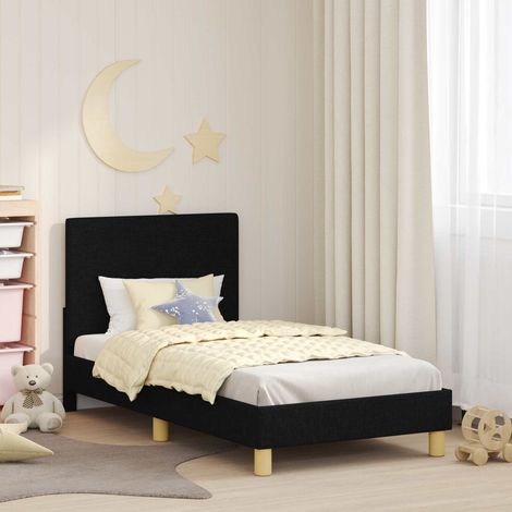 Kinderbettgestell mit Kopfteil Schwarz 80 x 160 cm Stoff