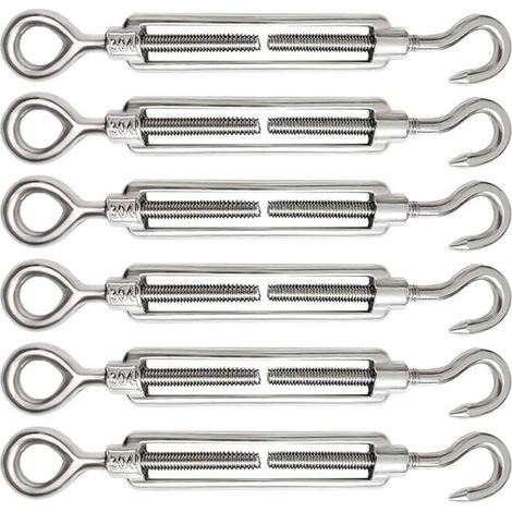 Tendeur Cable 6 Pièces M5 Tendeur Cable Inox 304 Réglable Crochet de Ridoir et Oeil pour Tendeur de Fil Cable Acier Corde Crochet Tendeur Accessoires (1/4)