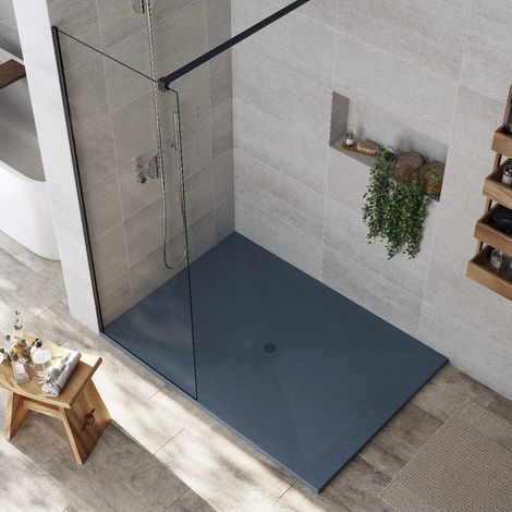 Receveur de douche 70x110 cm extra plat DEXA en résine surface ardoisée anthracite Grille anthracite (1/5)