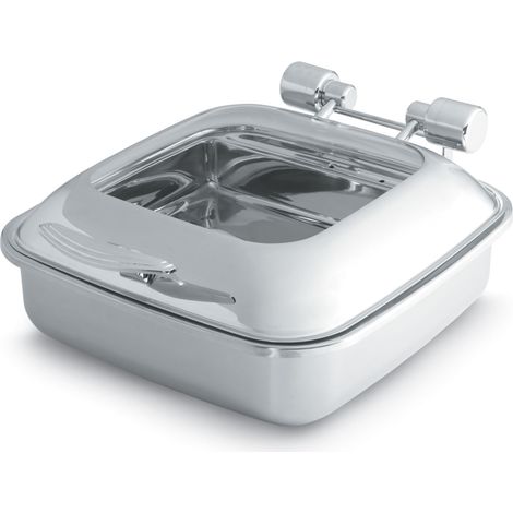 Chafing Dish Inox Carré avec Couvercle en Verre 5,8 L - Pujadas