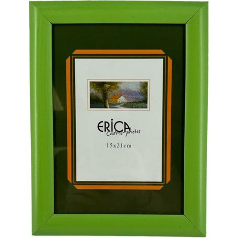Cadre photo - Pour photo 15x21cm - Bois - Vert - Bords larges - A suspendre ou à poser