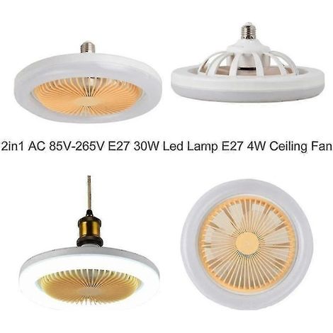 Ventilateur de plafond 30 W avec lampe intégrée, douille E27 et télécommande, blanc, idéal pour chambre, salon et maison. (1/5)