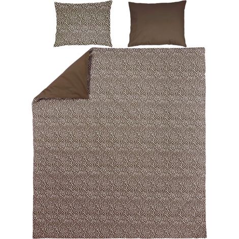 Linge de lit Double Cheetah/Uni Coton, matière Respirante, Facile d'entretien, Bande Pliante Pratique, Dimensions : 240 x 200/220 cm, Chocolat (1/4)