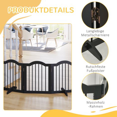Barrière de sécurité pour chien 3 panneaux, 154,5 x 61 cm pliable avec porte, barrière pour chien avec 2 pieds de soutien, barrière d'escalier autoportante pour cuisine, couloir, Noir (1/5)