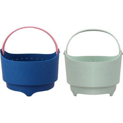 Lot de 2 paniers vapeur en silicone portables, cuiseur multifonction 19,6 x 22 cm, résistant à la chaleur, bleu marine (1/5)
