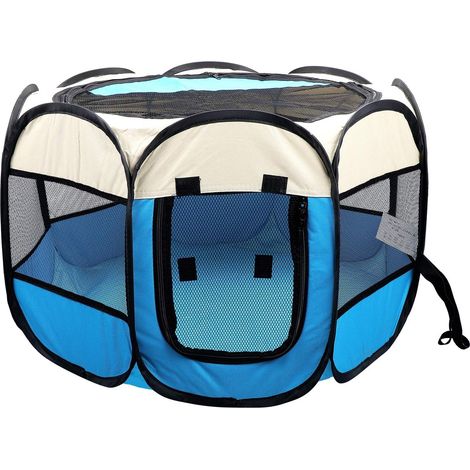 Parc pliable pour animaux domestiques, maison en filet 8 pièces, tente pour chiots, chenil pour chiens, chats, lapins, petits animaux (73 x 73 x 43 cm, bleu) (1/2)