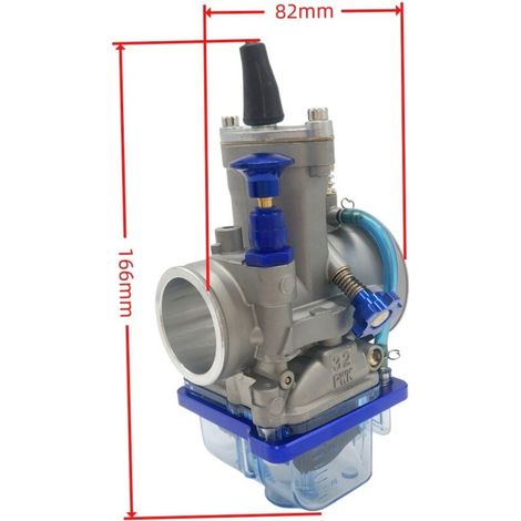 Carburateur PWK32 bleu, compatible avec les motos de 125, 150, 200, 250 et 300 cm³ (modèle 404-064). Corps de papillon à haute efficacité d'atomisation pour une puissance linéaire.