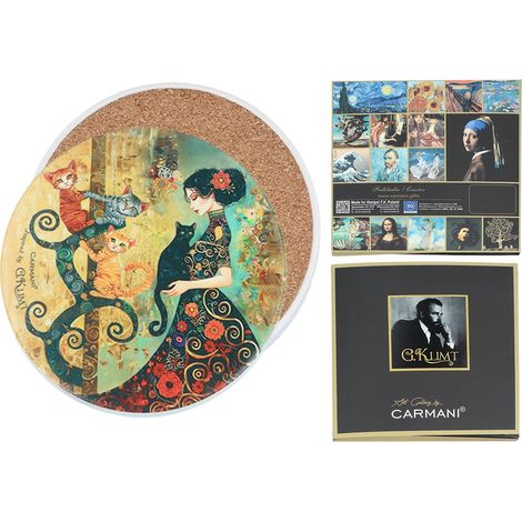 Posavasos de cerámica Carmani, redondo - motivo inspirado en G. Klimt (1/3)