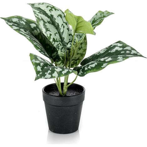 Plante artificielle Scindapsus Pictus - Plante porte-bonheur verte et argentée - 30 cm - PANGIVO (1/5)
