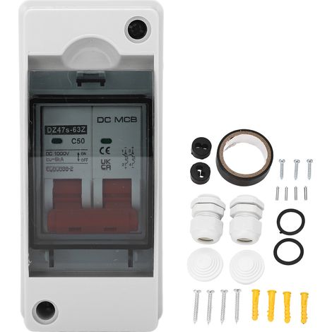 ZAICOLER DC-Leistungsschalter, 2-polig, 50 A, 1000 V, Miniatur-Isolator, STANT CIRCUIT Smart Breaker mit Isolierband für Kabel mit 6 bis 8,7 mm Durchmesser und 7 bis 5 AWG