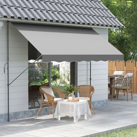 Auvent rétractable manuel 300x175x210-310cm réglable poignée UV40+ protection solaire balcon terrasse, gris (1/4)