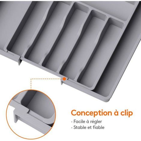 Range Couverts - Plateau Ustensiles Extensible - Organisateur Tiroir Réglable Cuisine - 33 à 57 cm - Gris (1/5)
