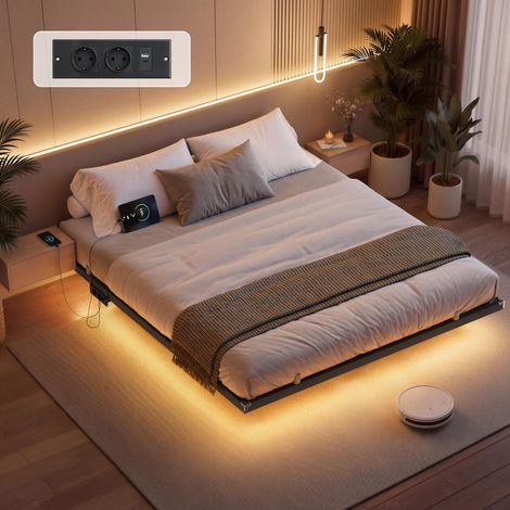 Lit Flottant 180 x 200 cm, avec Lumières LED, Station de Charge (1/5)