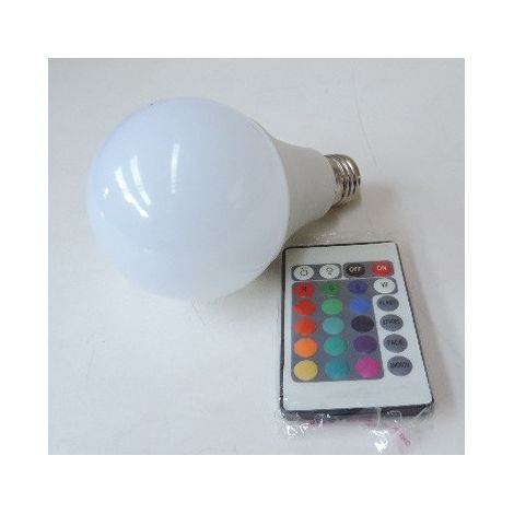 Ampoule LED 9W couleur RGB + blanc neutre 4000K avec télécommande ronde 82mm culot E27 230V non-dimmable 270°