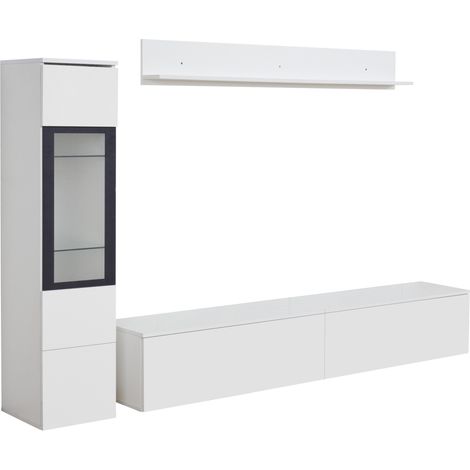 Ensemble mural TV 3 pièces avec éclairage LED blanc brillant pour salon (1/5)