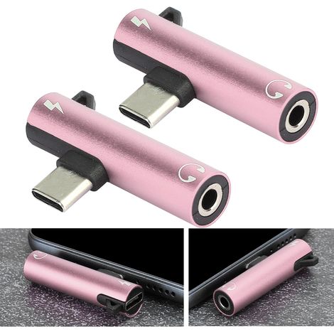Adaptateur Audio Type-C vers Jack 3.5mm avec Port de Charge - Compatible Casque Double Fonction (Rose) (1/5)