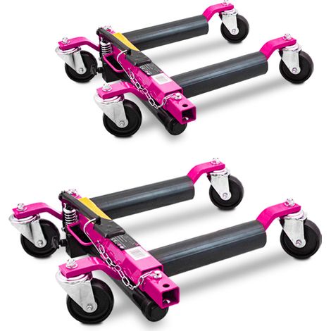 BITUXX 2 Stück PKW Rangierhilfe Rangierheber hydraulisch Wagenheber Auto Rangierroller Rangierheber belastbar bis 680 kg pro Rangierroller (Magenta)