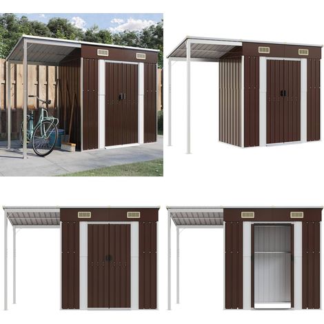 Gartenhaus mit Schleppdach Braun 277x110,5x181 cm Stahl - Gartensaison - Gartenhaus - Holzhäuser - Werkzeuglager - Outdooraufbewahrung - Home & Living