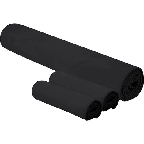 Set de serviettes de sport 3 pcs Noir Polyester et Polyamide