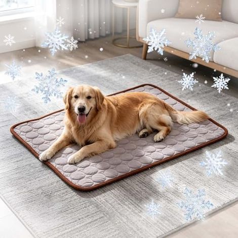 Kühlmatte SelbstküHlend für Hund Und Katze, Dünn Kühldecke Hund Sommer Hundematte Bett Kühldecke Rutschfest Kühlkissen Tragbares Waschbar Pet Cooling Mat für Hause,Auto,Reisen (Braun, 55x70cm) (1/5)