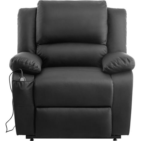 Loungitude – Fauteuil relax releveur électrique 1 place en simili cuir noir – Inclinaison jusqu'à 170° – Repose-pieds synchronisé – Confort optimal (1/5)