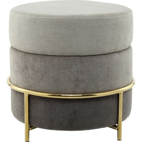 Pouf tondo Matilda 200 in velluto grigio e oro (1/3)