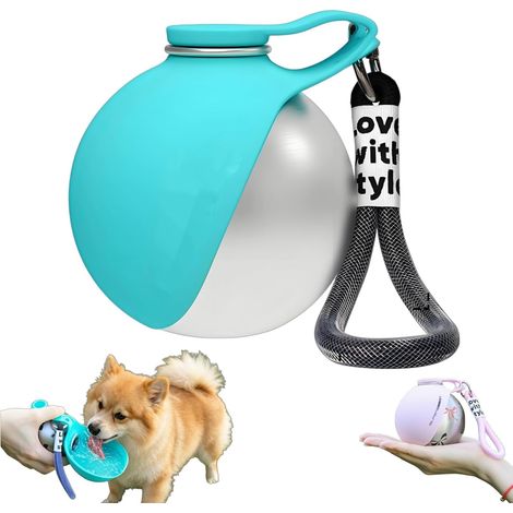 Botella de agua para perros para llevar, botella de agua portátil para mascotas, acero inoxidable, compacta de 285 ml para perros y gatos, botella de agua a prueba de fugas con recipiente de silicona  (1/5)