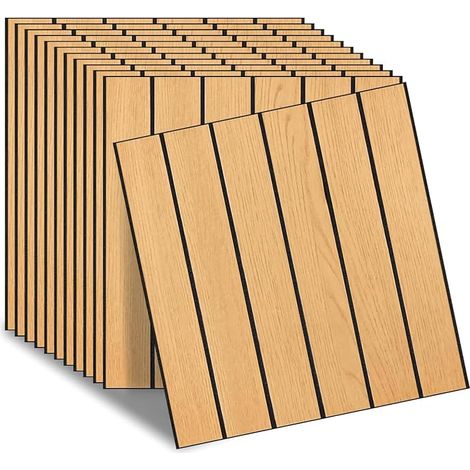 Self-Adhesive Wooden Wall Panels, 30 x 30 cm, Acoustic Wood Panels, Decorative PVC Soundproof Panels, Self-Adhesive Wall Panels Living Room (Brown) (1/5)