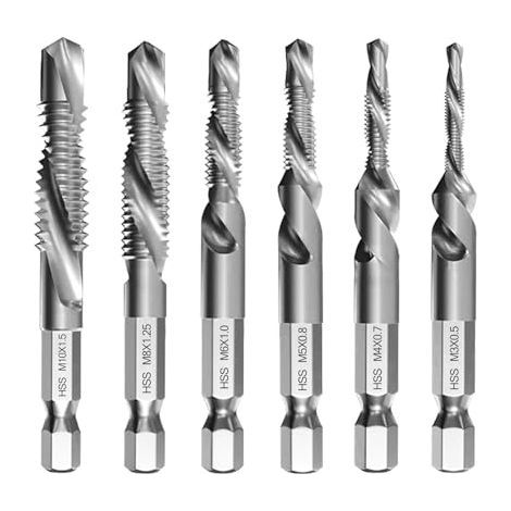 [JAMAIS UTILISÉ] Coffret de 6 forets et tarauds combinés M3 M4 M5 M6 M8 M10, taraud à changement rapide avec revêtement antirouille, taraud combiné à queue hexagonale, pour métal, bois, plastique (1/5)