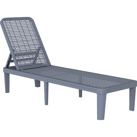 Transat inclinable de jardin extérieur, dossier ajustable sur 4 niveaux d’inclinaison, cadre solide en PP résistant aux intempéries, dimensions 191x55x35,5 cm, couleur gris foncé élégante.