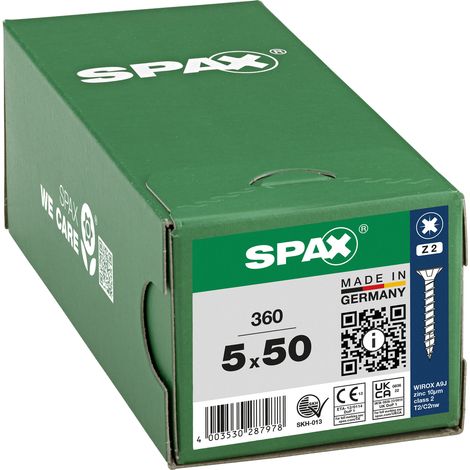 SPAX Vis universelle, 5 x 50 mm, 360 pièces, Tête centrante, Tête fraisée, Cruciforme Z2, 4CUT, WIROX - 8000000287978