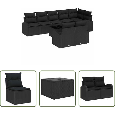 vidaXL Conjunto de sofás de jardín 9 uds. Negro ratán sintético (1/5)