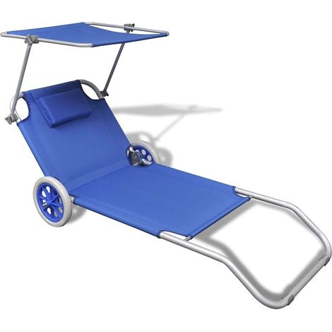 Spiaggina Trolley con ruote sedia da spiaggia con struttura pieghevole tetto parasole e cuscino imbottito (1/2)