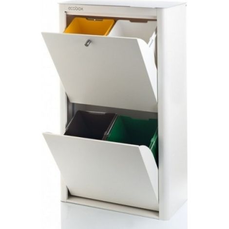 Contenedor basura ecologico metalico 4 departamentos blanco (1/5)