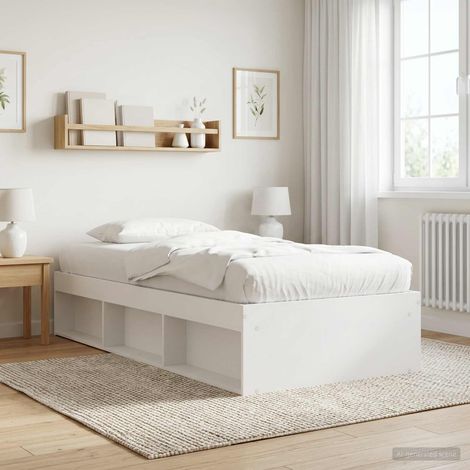 Cadre de lit 80 x 200 cm avec rangement, blanc, en bois d’ingénierie - PANGIVO (1/5)