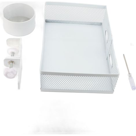 Tiroir sous bureau rotation 360° aluminium 2 rainures polyvalent anti-déformation organisateur de rangement panier porte-gobelet+rack de rangement (blanc) (1/2)