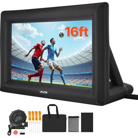 VEVOR Ecran de Projection Gonflable Diagonale de 488 cm, Format 16:9, en 600D Lavable, avec Sac de Rangement Portable, Installation Facile, pour Exterieur, Cinema Maison, Soiree a Theme, Jardin
