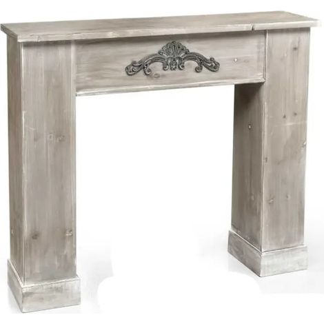 Rustikale Kaminkonsole aus massivem Holz, 110 x 23 x 96 cm, shabby chic Design mit barocker Dekoration