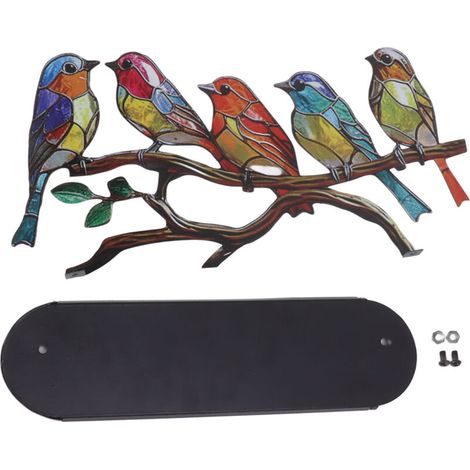 Pájaros de nieve en una rama, adornos de escritorio de hierro, pájaro pintado doble, tableta colorida para decoración del hogar 5 (1/4)