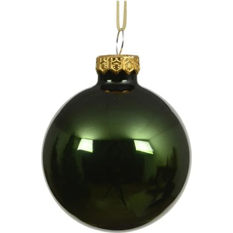 Esfera navideña de vidrio verde pino brillante 10 cm
